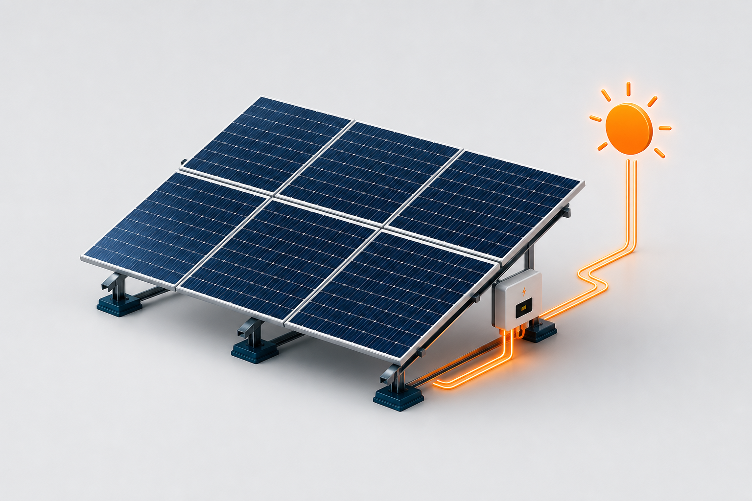 Representação 3D de um sistema de painéis solares